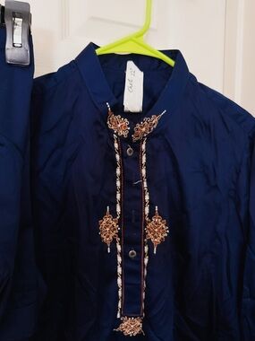 Navy Satin Embroidered Men’s Kurta Bottoms